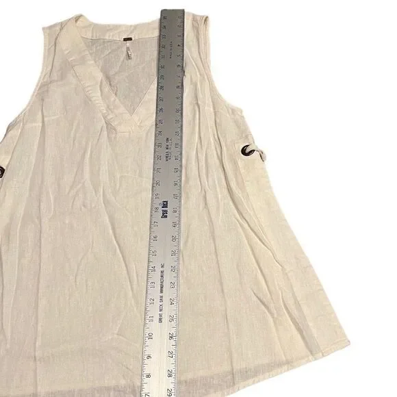 Free People Top Women’s XS Cream Linen Blend V Neck Layer Lagenlook Boho‎ Ecru - Picture 3 of 8